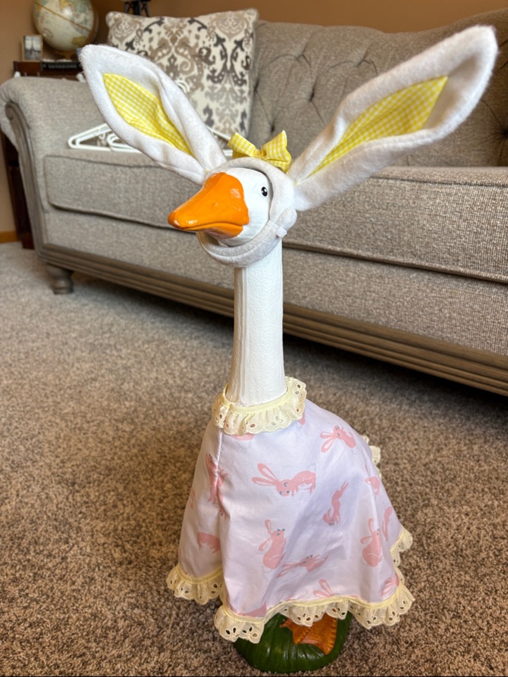 Decorative Porch Goose Dress with Bunny-Ears & Pink Bunny Dress